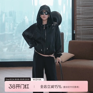 魏老板【预谋】高级感醋酸休闲连帽拉链长袖外套1CDM385Y0