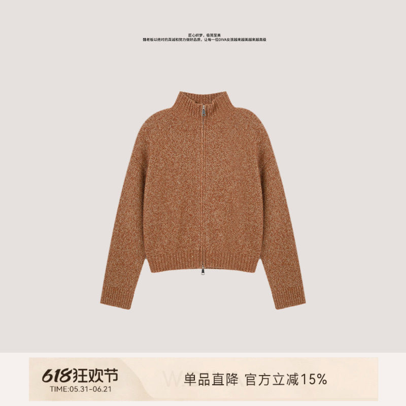 魏老板【雪花】老钱风羊毛羊绒亮片花纱保暖针织拉链开衫外套