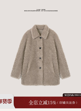【冬日暖棕】灰色软fufu韩系秋冬颗粒羊毛翻领外套54C153111