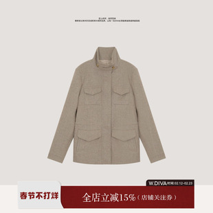 W.Diva【旅行者】羊毛牦牛绒秋冬新款多口袋浅米毛呢外套53C18285