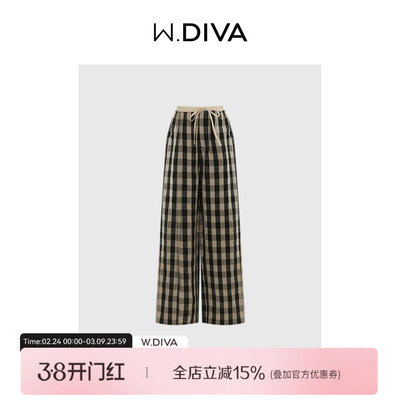 高腰显瘦格子裤休闲阔腿裤