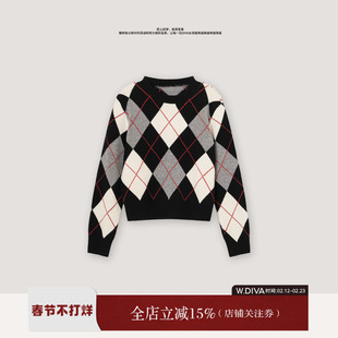 W.Diva【菱花绒】英式复古菱格羊绒羊毛圆领毛衣-周五 20:00上新