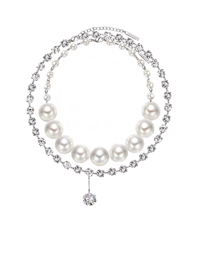 showdigu珍珠水钻项链