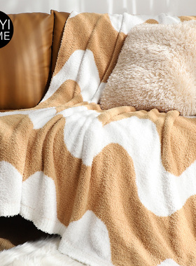 MUYI HOME大波浪休闲毯秋冬保暖加绒加厚盖毯沙发毯床尾毯子毛毯