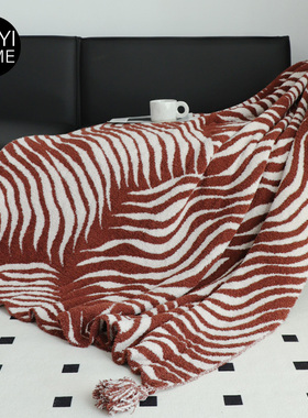 MUYI HOME慵懒斑驳大吊穗半边绒休闲盖毯秋冬软绵绵毛绒沙发毯子