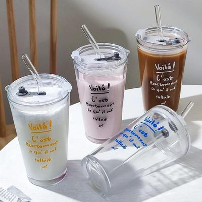 450ml coffee TEA cup mug glass straw drink home office cups