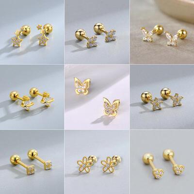 2Pcs Helix Ear Piercing Stud Earrings for Women Zircon Heart