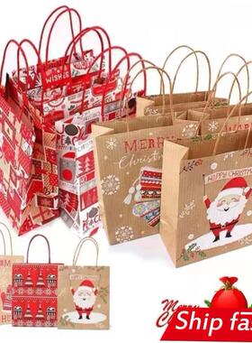 Christmas Paper Gift Bag Kraft Handle Santa packing box