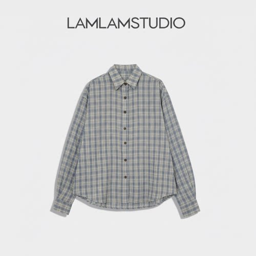 “复古简奢”纯棉复古翻领老钱风休闲格纹衬衫 LAMLAM T260318S