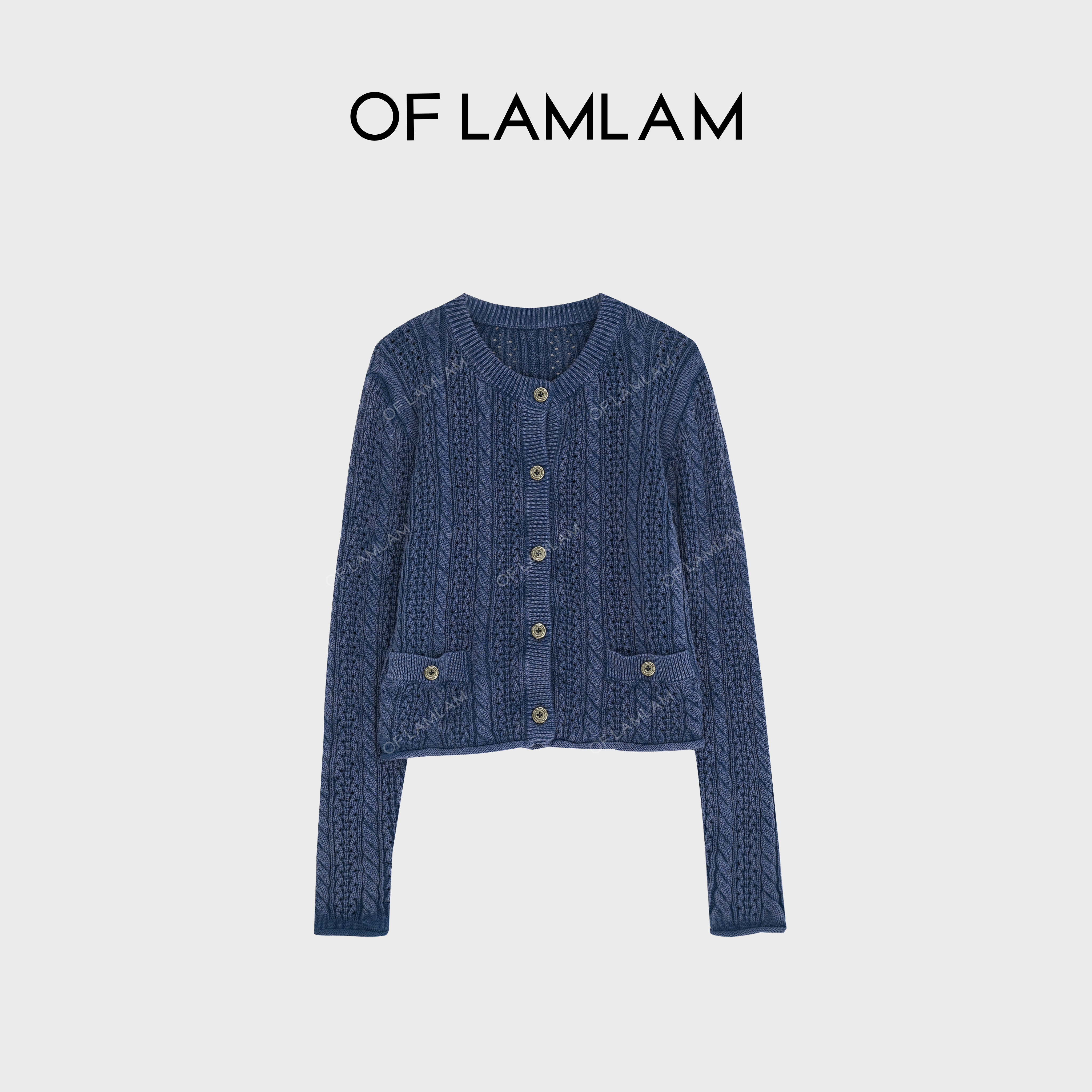 “蓝染旧织”三针织法做旧复古慵懒风针织开衫 OFLAMLAM M25M8042