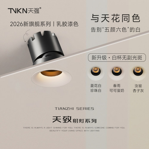 天强天致深防眩射灯乳胶漆75嵌入式LED智能中古风客厅家用无主灯