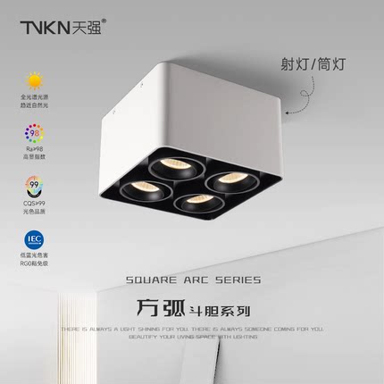 四头斗胆灯可调角度客厅无主灯方形盒子4头智能款调光led明装射灯