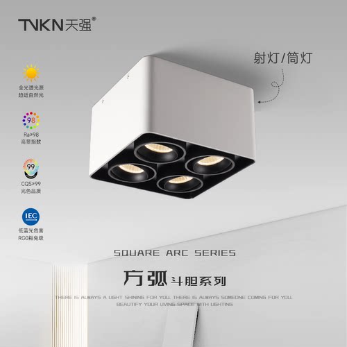 四头斗胆灯可调角度客厅无主灯方形盒子4头智能款调光led明装射灯