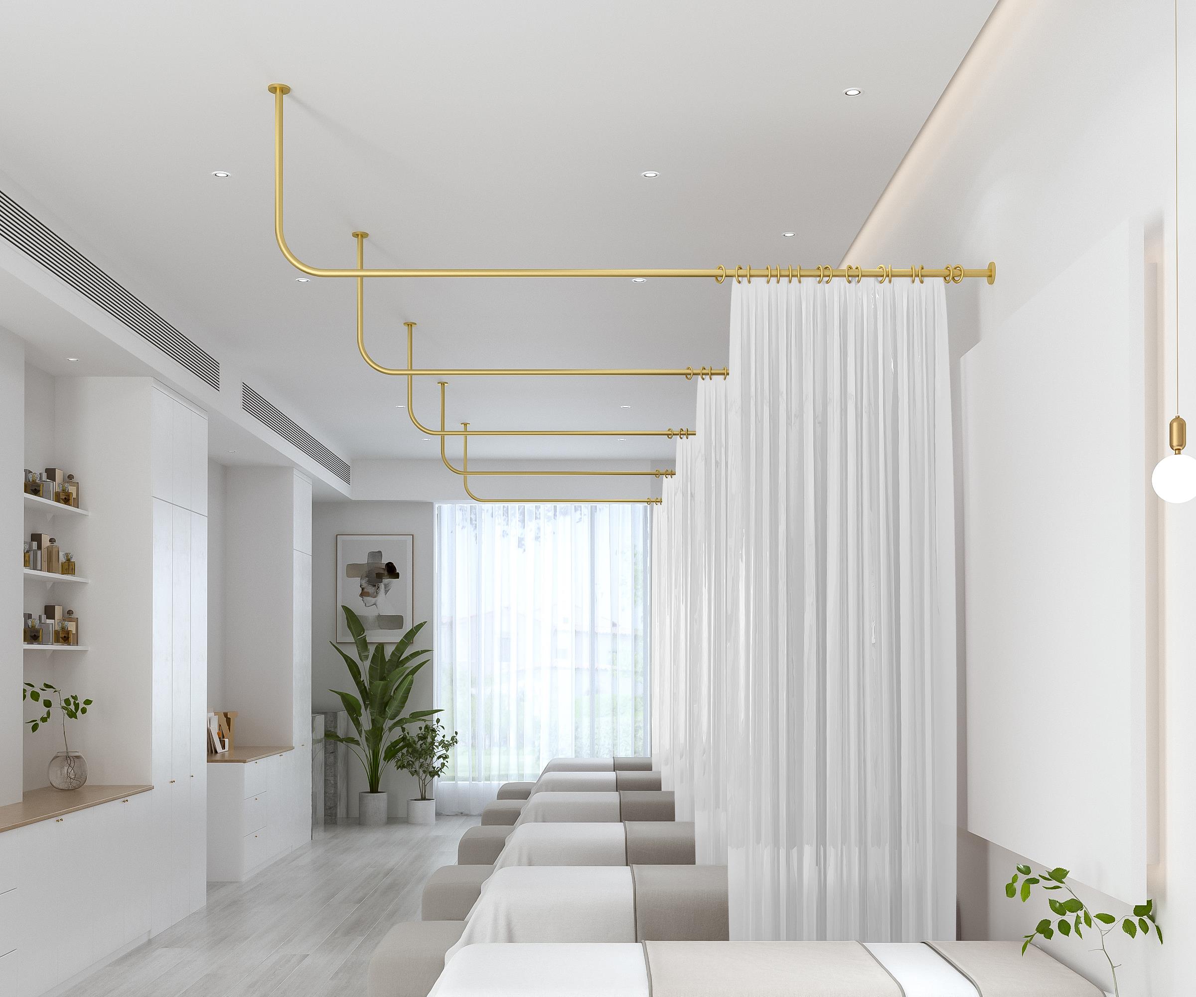 美容院专用隔帘欧式窗帘粉色卧室半截隔断帘养生馆理疗床布帘铁艺