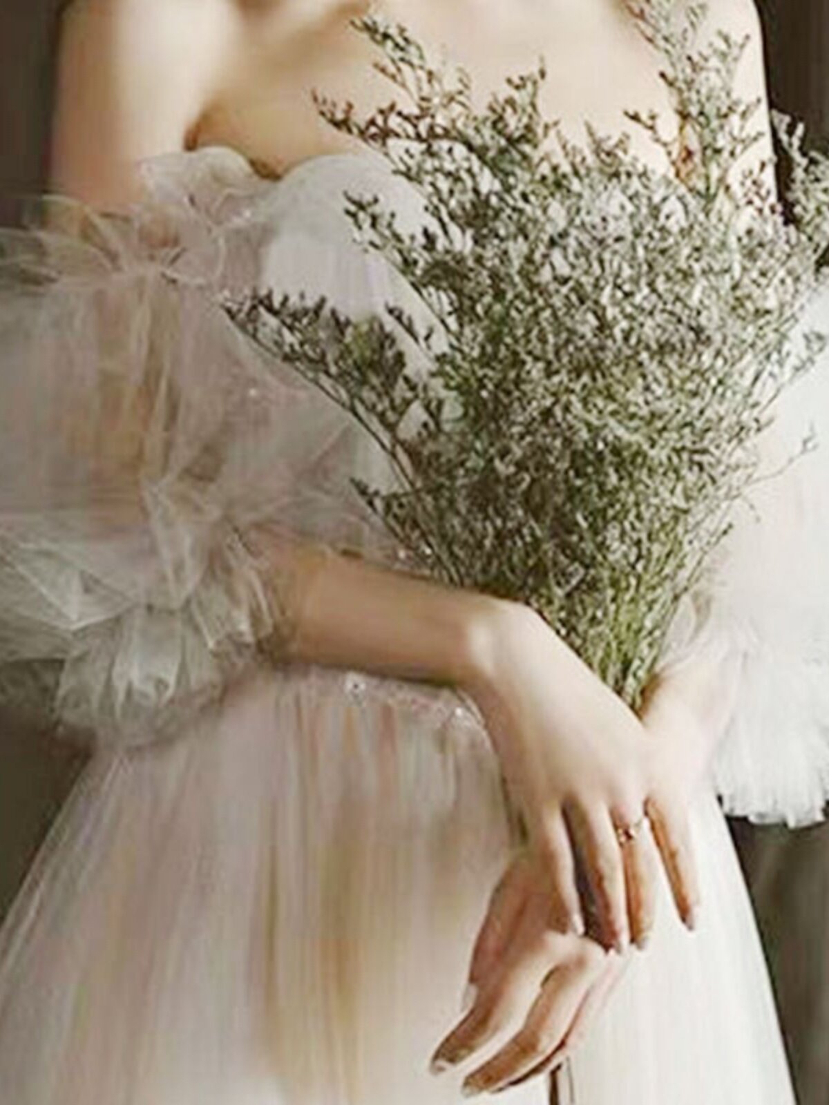 신부 장갑 웨딩 드레스 메쉬 퍼프 핸드 슬리브 커버 팔 튜브 탑 웨딩 드레스 한국어 숲 웨딩 액세서리