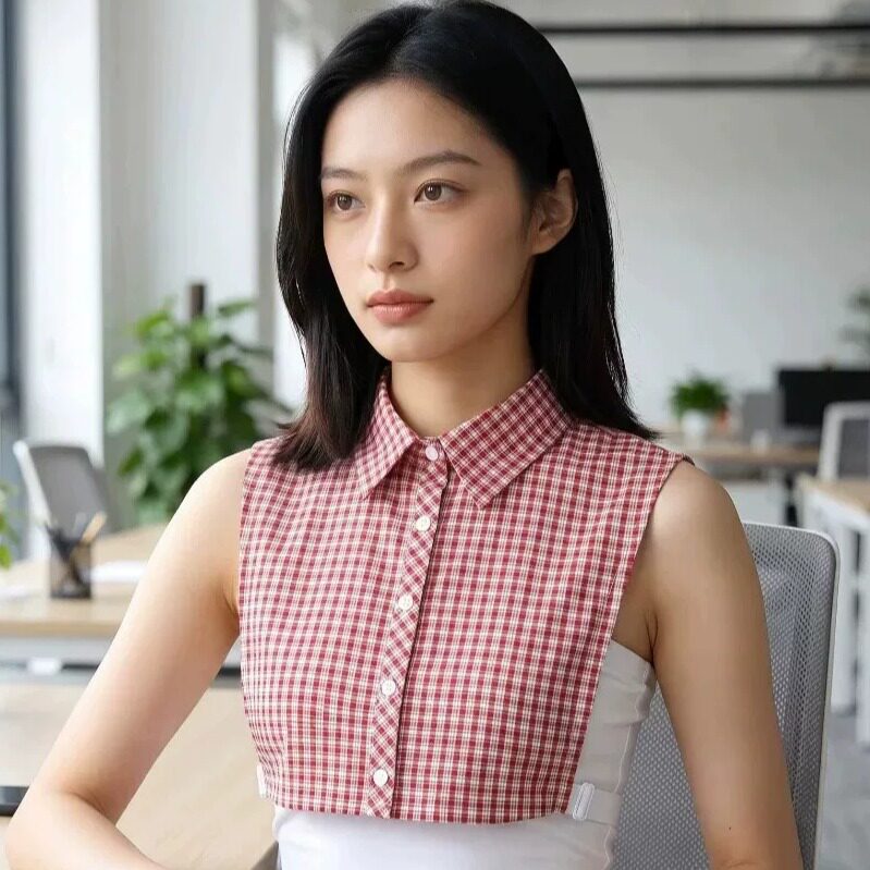 红色格子假领子假衬衫领装饰领女款翻领假衣领搭配毛衣卫衣防脏领