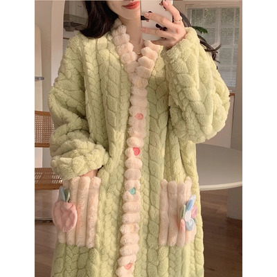 维多利亚睡袍女2025年秋冬珊瑚绒加厚加绒浴袍新款孕妇睡衣家居服