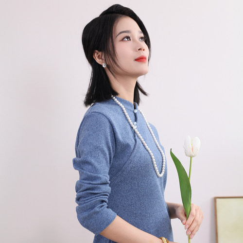 立领上衣棉针织女原创设计新中式