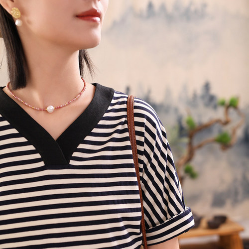 短袖新中式夏款条纹棉质女