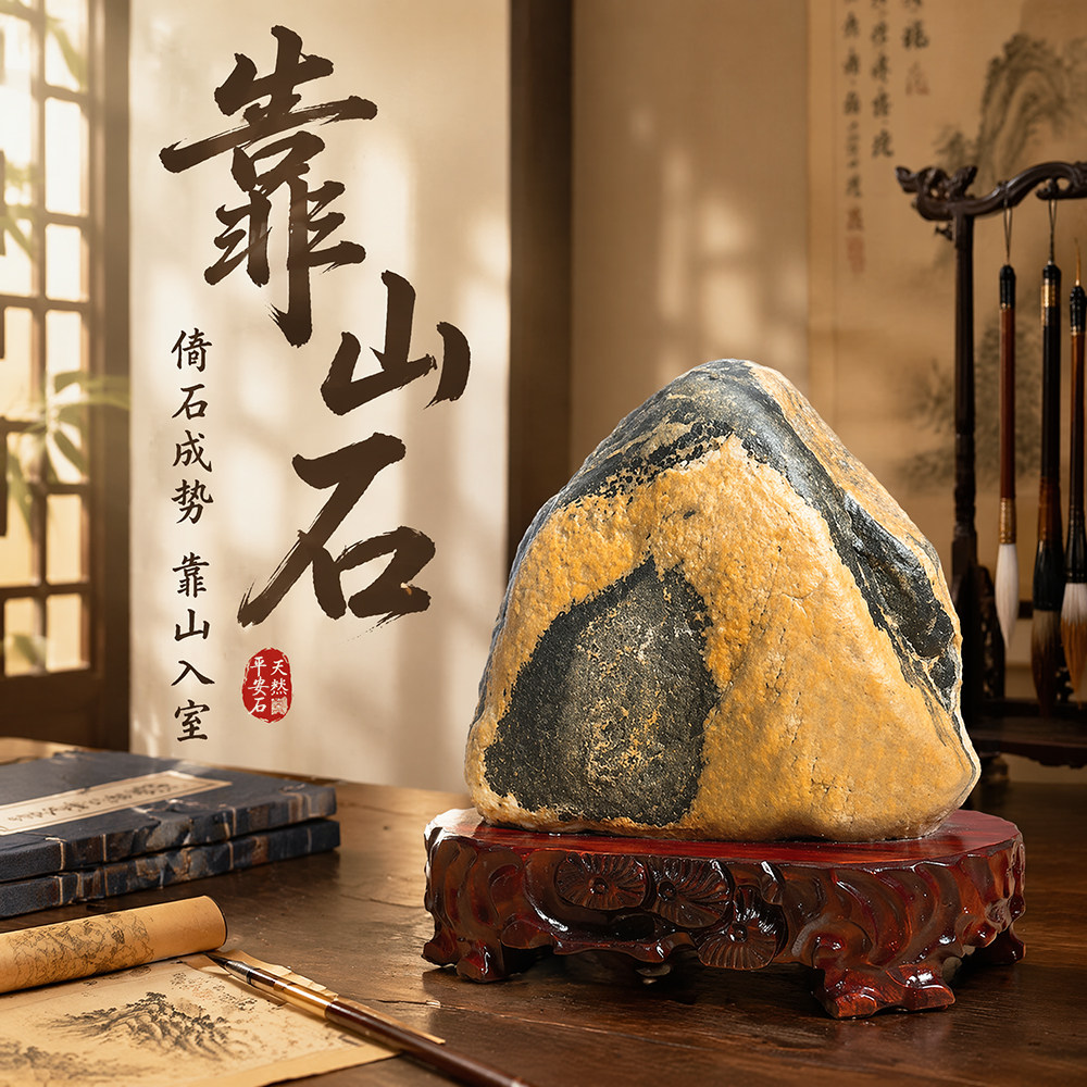 保真靠山石不切割石敢当室内原石镇宅客厅补角桌面情绪稳定器摆件