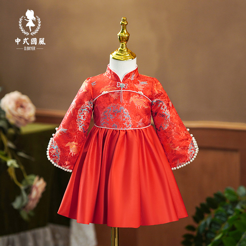 儿童抓周生日礼服女宝宝周岁宴女孩冬季中式一岁婴儿唐装拜年衣服