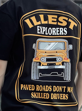 ins潮牌illest新款美式复古野营风格百搭越野汽车印花棉质圆领t恤