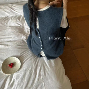 个性 后排扣针织背心一48%超细马海毛32%美丽奴羊毛马甲叠穿P5071