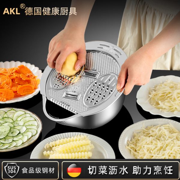 4土豆多功能米30菜洗淘波浪刨丝器刀家用不锈钢神器沥水篮擦切盆