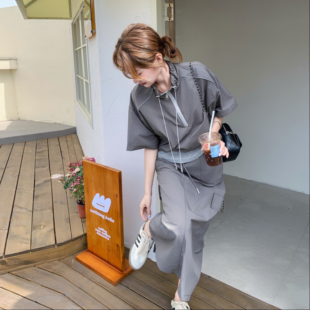工装休闲拼接卫衣半身裙套装女夏20225新款ootd穿搭两件套高级感,女装套装/套裙,浙宝176（原073）