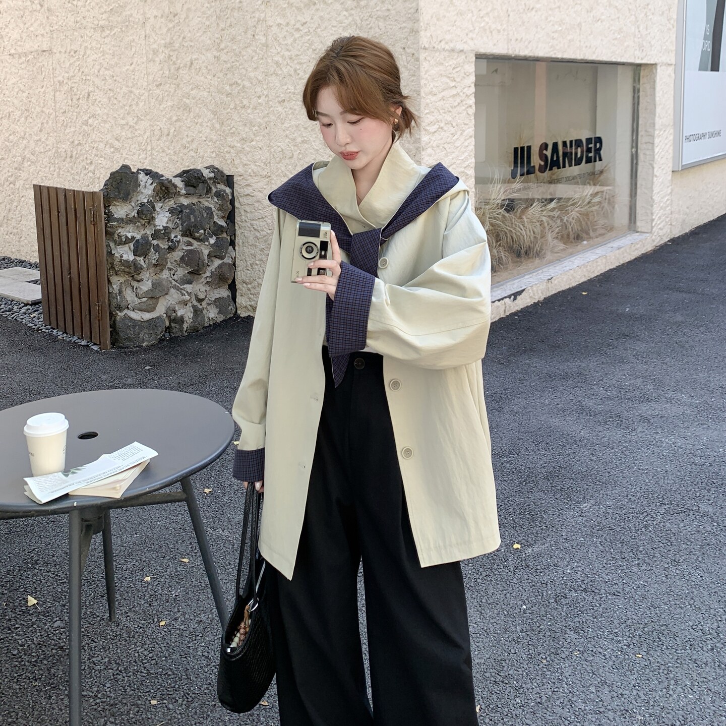撞色格子可拆连帽风衣外套女春秋2025新款爆款百搭小个子休闲大衣,女装风衣,浙宝176（原073）