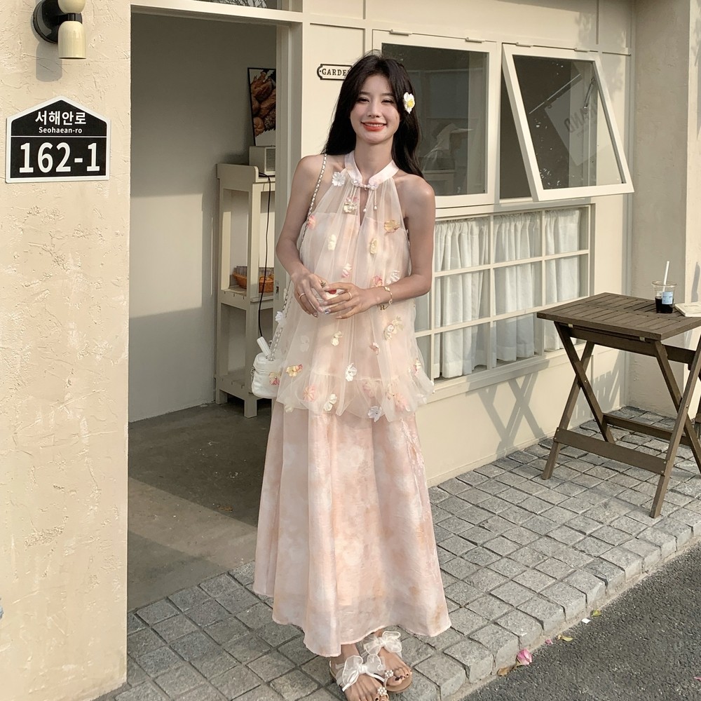【数据好】【主推款】假两件花朵挂脖露肩连衣裙夏8832-P160-K238,女装连衣裙,浙宝176（原073）