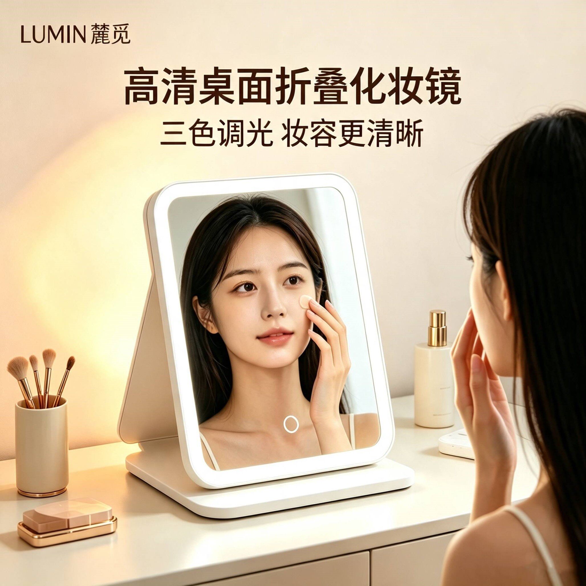 led化妆镜带灯折叠高清智能学生宿舍便携随身桌面折叠镜子化妆镜