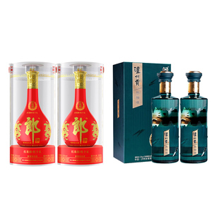 郎酒 53度酱香型红花郎十五500ml*2瓶+52度泸州贡酒熊猫镜500ml*2