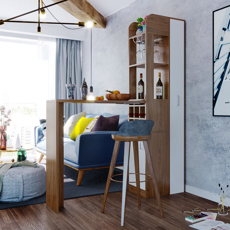 家用酒柜伸缩吧台一体 客厅餐边柜家庭餐厅柜子靠墙隔断柜折叠桌