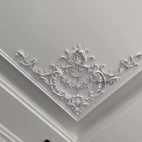 新品PU角花吊顶欧式雕花装饰组合贴花饰花仿石膏雕花角花装修材料