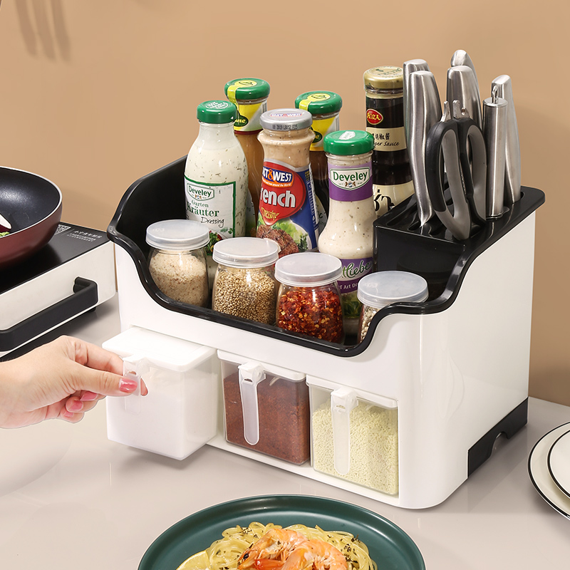 调料盒组合套装厨房多功能调味品盐罐调料瓶塑料家用收纳盒置物架