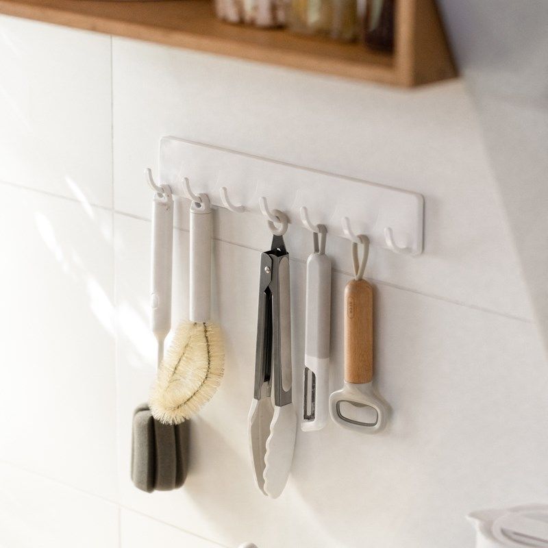 厨房排钩壁挂式墙壁粘钩免打孔挂钩卫浴用品5/7钩收纳餐具置物架