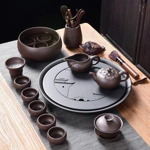 家用简约办公紫砂茶具圆形储水式 功夫茶具套装 干泡陶瓷茶盘茶海