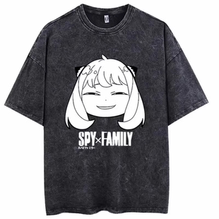 嘻哈街头复古水洗做旧纯棉T恤原宿家庭过家家Spy Family
