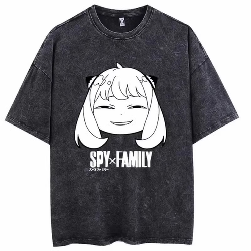 嘻哈街头复古水洗做旧纯棉T恤原宿家庭过家家Spy x Family