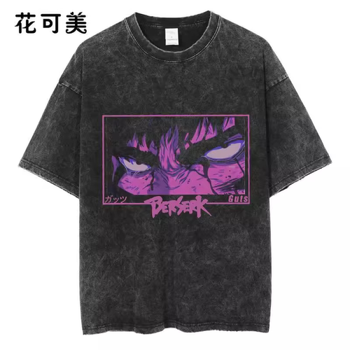 纯棉短袖刀锋传奇男士水洗T恤水洗T恤Anime Guts骷髅骑士图案