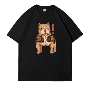 橘猫兔子狗黑猫咪老虎呆萌可爱日系纯棉百搭T恤男女情侣浮世绘