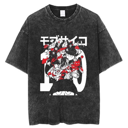 水洗做旧短袖t恤男夏季Mob Psycho 100灵能百分百高街潮牌纯棉潮T