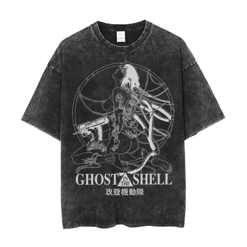 攻壳机动队Ghost In The Shell水洗黑嘻哈风复古时尚宽松T恤动漫