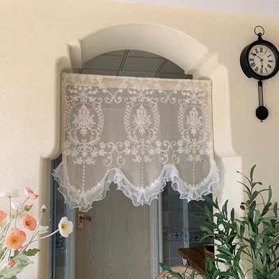 法式复古蕾丝窗帘纱帘梦幻透光不透人窗纱拱形门门帘隔断白纱帘