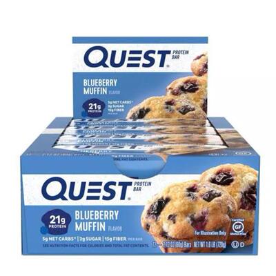 美国直邮Quest Protein Bar巧克力蓝莓燕麦蛋白能量棒代餐无麦麸