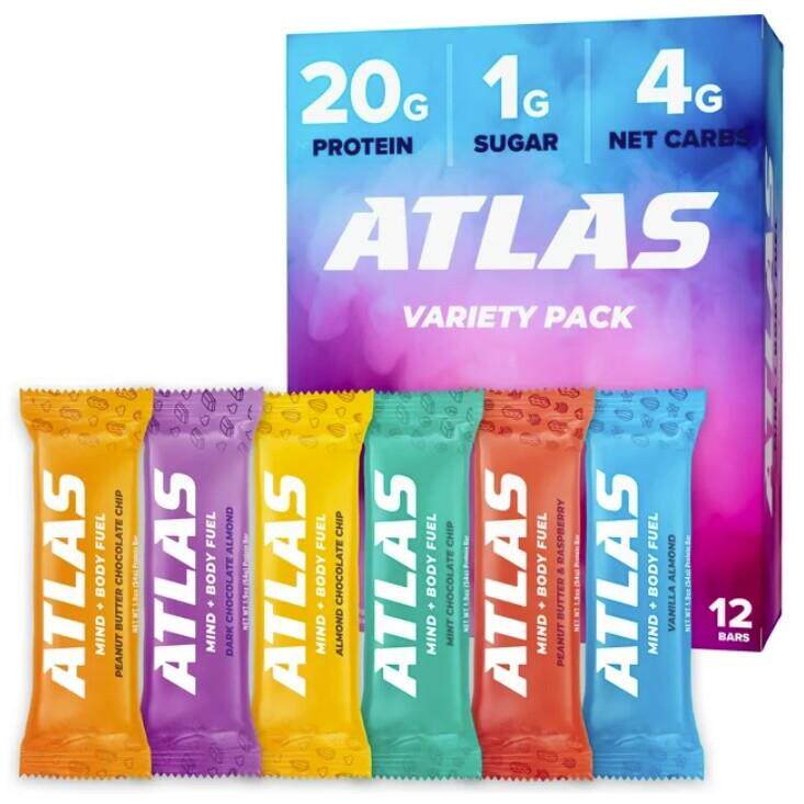 美国直邮 Atlas 高蛋白生酮能量棒 花生树莓味 10个装 540g