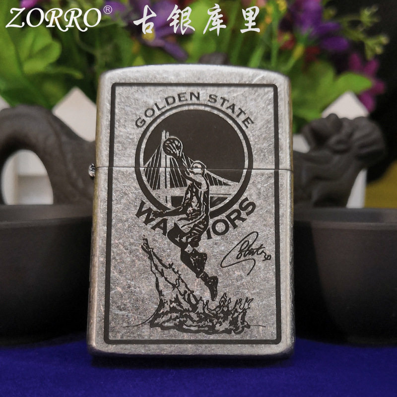 zorro佐罗古银库里煤油打火机五面精雕球星复古个性创意工厂