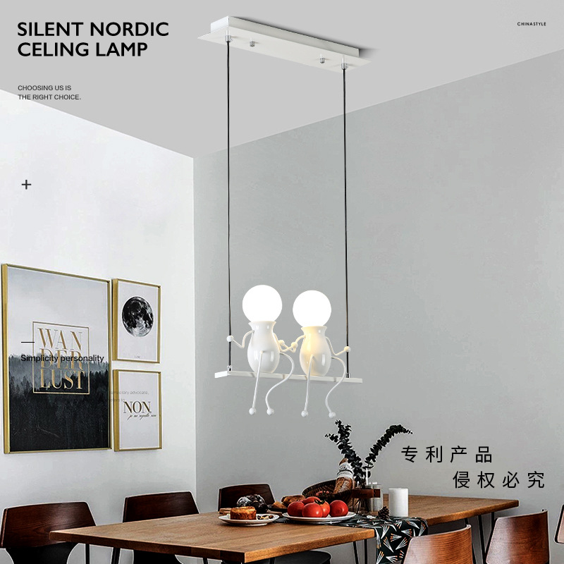 跨境货源北欧现代简约铁艺吊灯创意个性走廊书房餐厅灯小人儿童