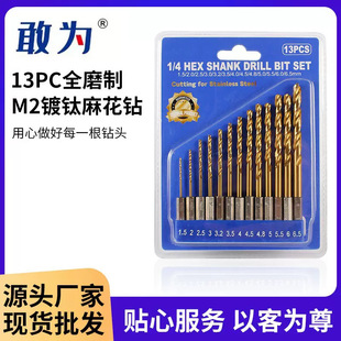 塑盒打孔电钻工具配件M2全磨制六角柄 跨境镀钛直柄麻花钻套装